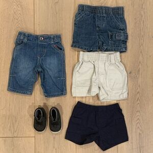 Baby boy shorts, pants, and high top shoes